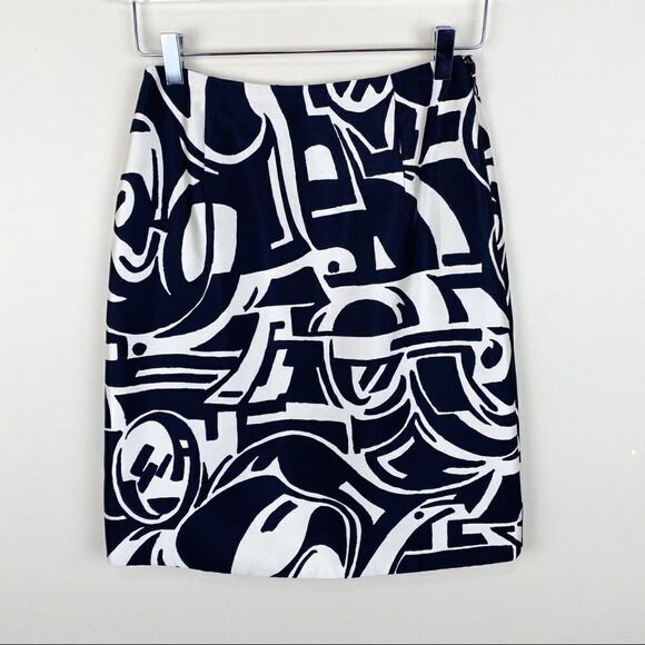 Ralph Lauren Black Ivory Pencil Silk Skirt Size 2 - Picture 1 of 8